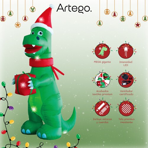 Inflable de Navidad Navideño Dinosaurio Jurásico T-rex MEGA JUMBO con led 4.5m