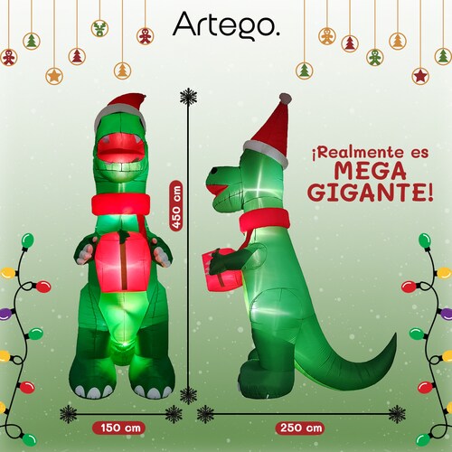 Inflable de Navidad Navideño Dinosaurio Jurásico T-rex MEGA JUMBO con led 4.5m