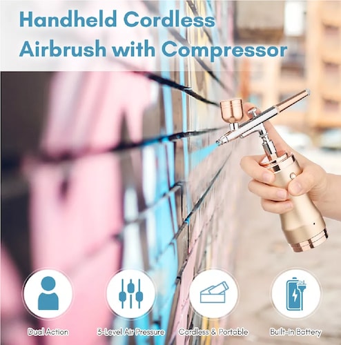 Kit De Aerógrafo Portátil Con Compresor De Aire Inalámbrico