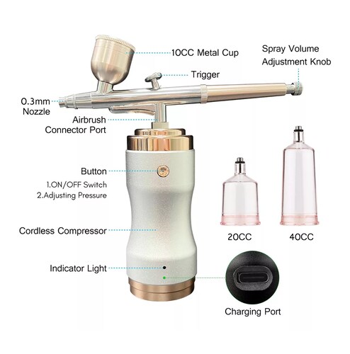 Kit De Aerógrafo Portátil Con Compresor De Aire Inalámbrico