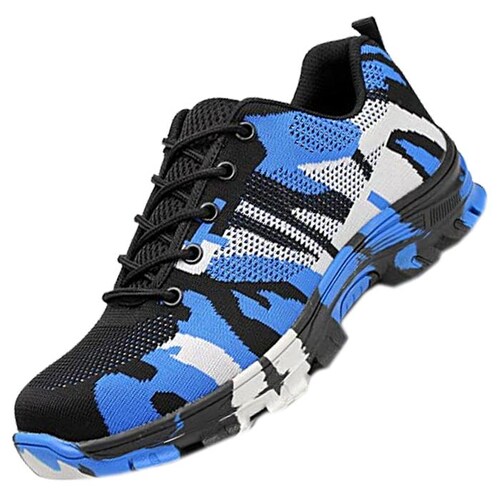 Tenis Resistentes Industriales MXTFF-009-2 Talla 10.5US, 27MX, 44EUR, Azul/Negro, Plantilla Kevlar, Suela EVA, Punta de Acero, Agujetas, Ligero, Transpirable.