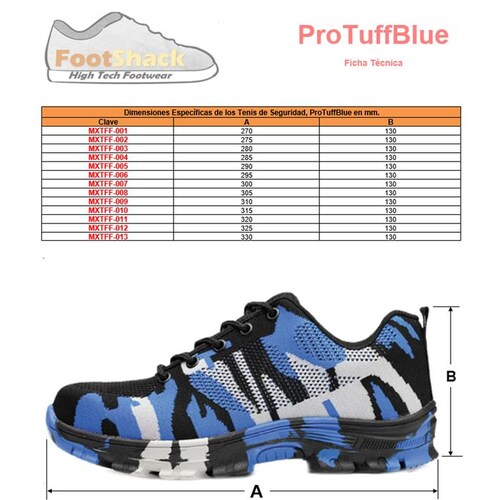 Tenis Resistentes Industriales MXTFF-009-2 Talla 10.5US, 27MX, 44EUR, Azul/Negro, Plantilla Kevlar, Suela EVA, Punta de Acero, Agujetas, Ligero, Transpirable.