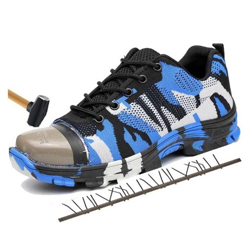 Tenis Resistentes Industriales MXTFF-009-2 Talla 10.5US, 27MX, 44EUR, Azul/Negro, Plantilla Kevlar, Suela EVA, Punta de Acero, Agujetas, Ligero, Transpirable.