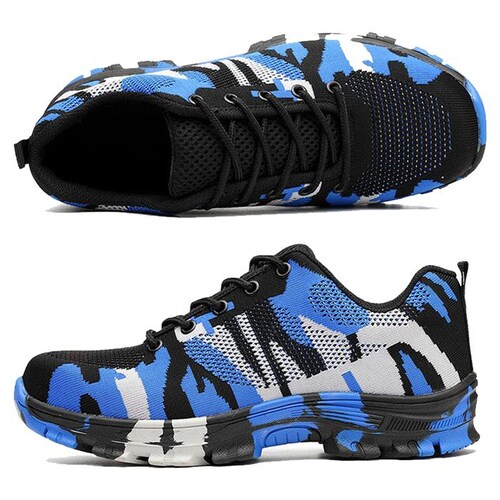 Tenis Resistentes Industriales MXTFF-009-2 Talla 10.5US, 27MX, 44EUR, Azul/Negro, Plantilla Kevlar, Suela EVA, Punta de Acero, Agujetas, Ligero, Transpirable.