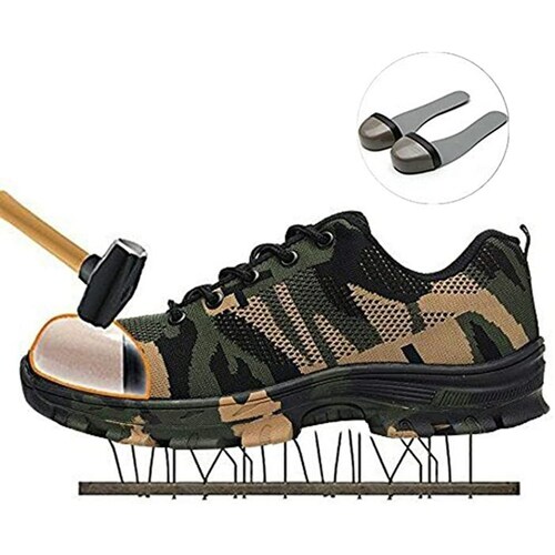 Zapatos de Trabajo Resistentes MXKAC-010 Talla 11US, 27.5MX, 45EUR, Verde/Negro, Plantilla Kevlar, Suela EVA, Punta de Acero, Agujetas, Ligero, Transpirable.