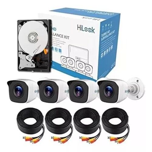 Kit turbo hd 1080p H.265+dvr 4 Canales 4 Cámaras Bala De metal Hikvision HL24LQKITS-M(B)