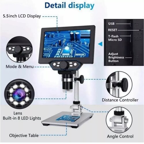 Microscopio Electrónico Académico Con 5.5in Pantalla Lcd Hd
