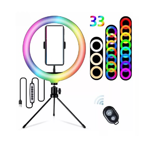 Aro Rgb Anillo De Luz Lámpara Led Trípode Maquillaje 10 PuLG