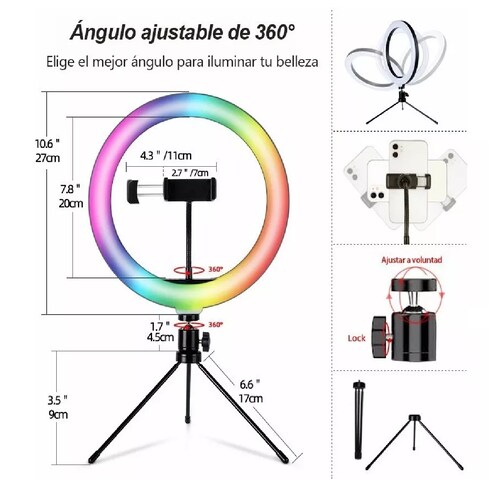 Aro Rgb Anillo De Luz Lámpara Led Trípode Maquillaje 10 PuLG