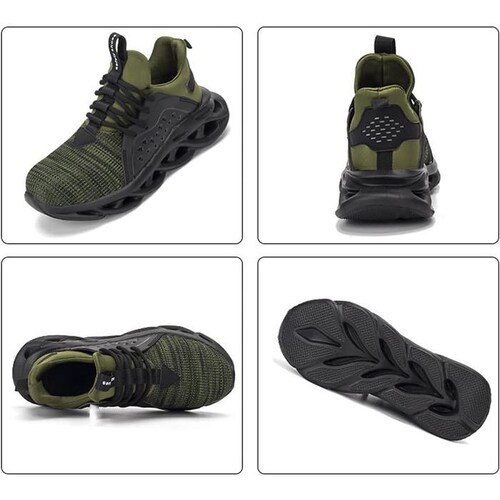 Tenis de Seguridad Industrial MXYAE-001-2 Talla 4US, 23MX, Verde, Plantilla Kevlar, Suela EVA, Punta de Acero, Agujetas, Ligero, Transpirable.