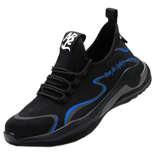 Zapatos de Seguridad Casquillo MXIKU-004-1 Talla 6.5US, 24.5MX, Negro/Azul, Plantilla Kevlar, Suela EVA, Punta de Acero, Agujetas, Ligero, Transpirable.