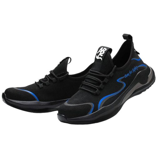 Zapatos de Seguridad Casquillo MXIKU-004-1 Talla 6.5US, 24.5MX, Negro/Azul, Plantilla Kevlar, Suela EVA, Punta de Acero, Agujetas, Ligero, Transpirable.