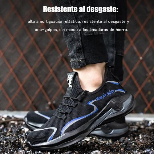 Zapatos de Seguridad Casquillo MXIKU-004-1 Talla 6.5US, 24.5MX, Negro/Azul, Plantilla Kevlar, Suela EVA, Punta de Acero, Agujetas, Ligero, Transpirable.