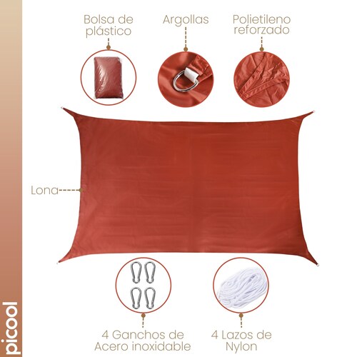 Kit Malla Sombra 4x5 Lona Reforzada Ganchos Argollas Y Lazo