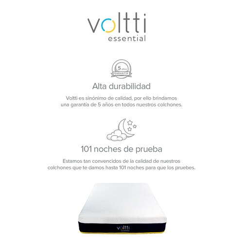 Voltti | Essential | Colchón en Caja Híbrido Matrimonial | Nano Memory Foam & Resortes Encapsulados | 26 CM