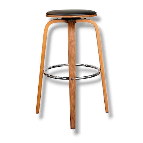 Banco EBI Madera Fijo Giratorio Barra Minimalista Moderno Grupo Microtec Cocina Bar Restaurante desayunador Piel Chapa Nogal