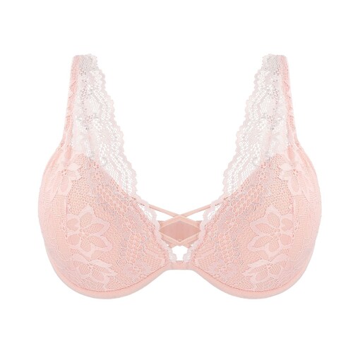 Bra escote profundo, confeccionado con varilla continua y hermoso encaje importado. Marca: Odisea..