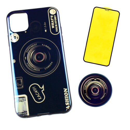 KIT Funda + Mica 9D para iPhone 11 Diseño Camara Pop Negro