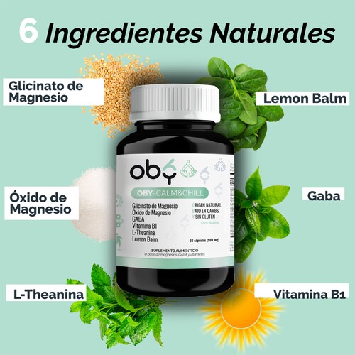 Glicinato De Magnesio + 5 Ingredientes -  Capsulas 500 Mg Oby - Suplementos Alimenticios 