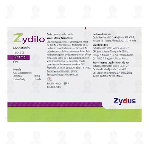 Zydilo 14 Tabletas Caja Modafinilo 200 MG