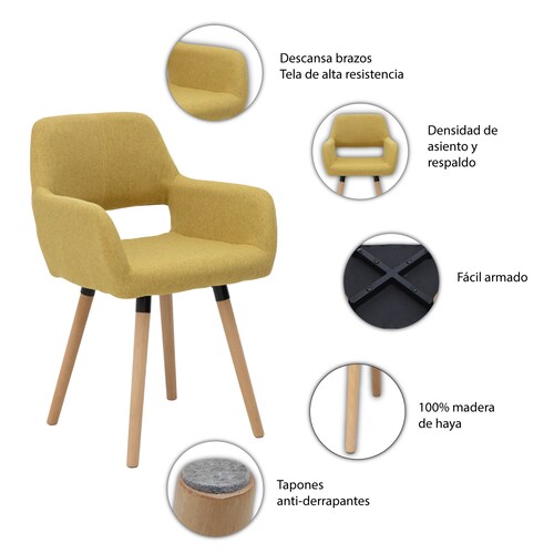 Set De 2 Sillas Tapizada Eames Clipperton Mostaza 