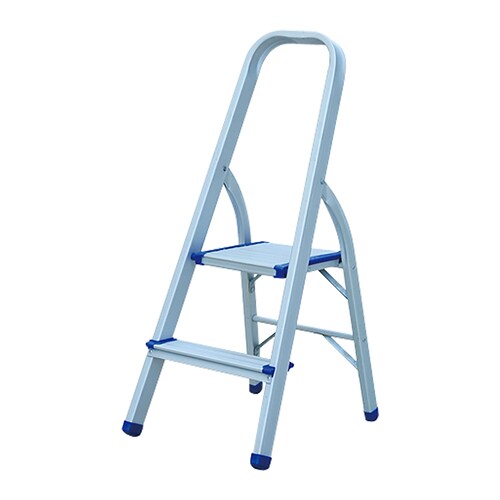 Escalera Plegable de Aluminio de 2 escalones con Patas Anti-derrapantes, Escalera Tipo Taburete Color Acero, Capacidad de Carga de hasta 150 kilogramos