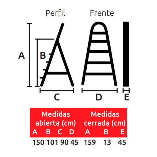 Escalera Plegable de Aluminio de 5 escalones con Patas Anti-derrapantes, Escalera Tipo Taburete Color Acero, Capacidad de Carga de hasta 150 kilogramos
