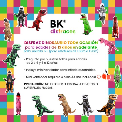 Disfraz inflable de dinosaurio T-rex premium halloween Talla unitalla edades 12 en adelante