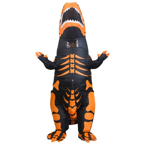  Disfraz inflable de dinosaurio T-rex jurásico premium halloween Toda ocasión Talla unitalla 6 a 12 años - Naranja.