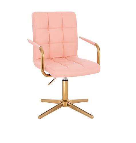 Silla para tocador EL7009F-3 Rosa forrado en tactopiel acolchonado con brazo en estructura cromo dorado con base cruz y de altura regulable