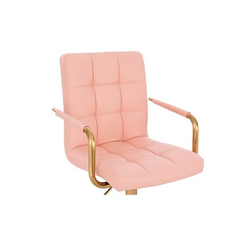 Silla para tocador EL7009F-3 Rosa forrado en tactopiel acolchonado con brazo en estructura cromo dorado con base cruz y de altura regulable
