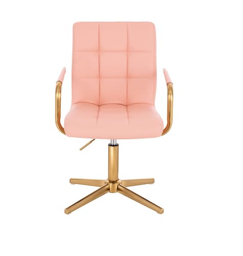 Silla para tocador EL7009F-3 Rosa forrado en tactopiel acolchonado con brazo en estructura cromo dorado con base cruz y de altura regulable