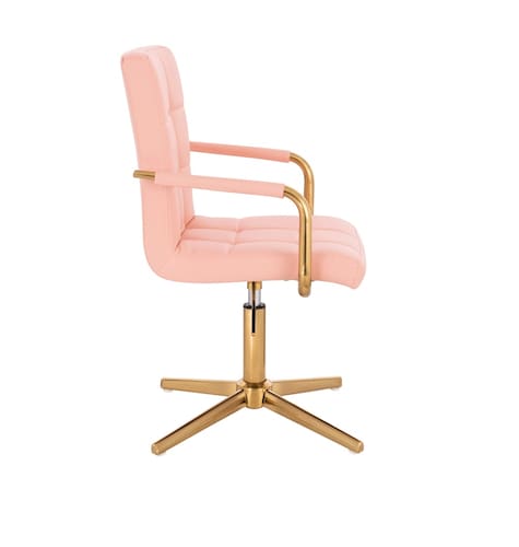 Silla para tocador EL7009F-3 Rosa forrado en tactopiel acolchonado con brazo en estructura cromo dorado con base cruz y de altura regulable