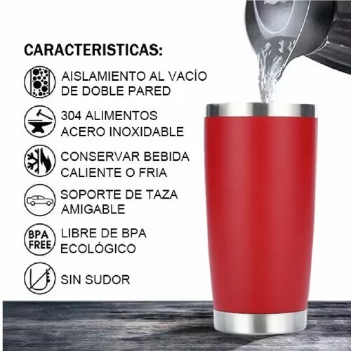 Vaso Térmico Portátil De Acero Inoxidable 20oz Con Calor/frí Rojo