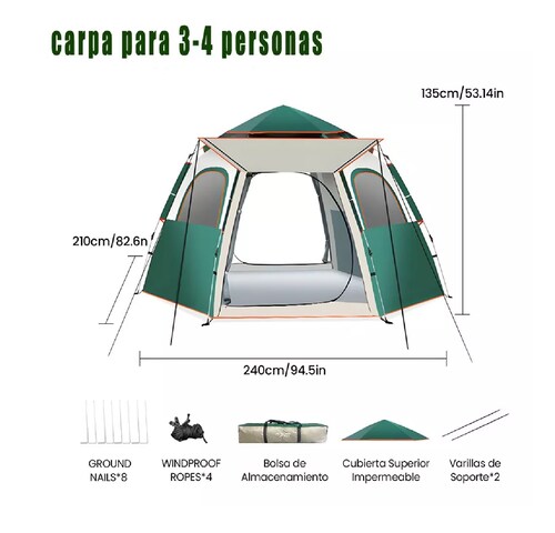 Tienda Automática Casa De Campaña 4 Personas Grande Camping