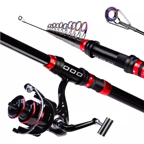 Kit Pesca 2.1m Caña Telescópica Carrete Señuelos Accesorios