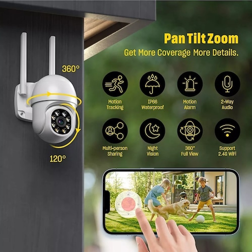 Cámara De Seguridad Exterior Wifi Inalámbrica 1080p C/alarma