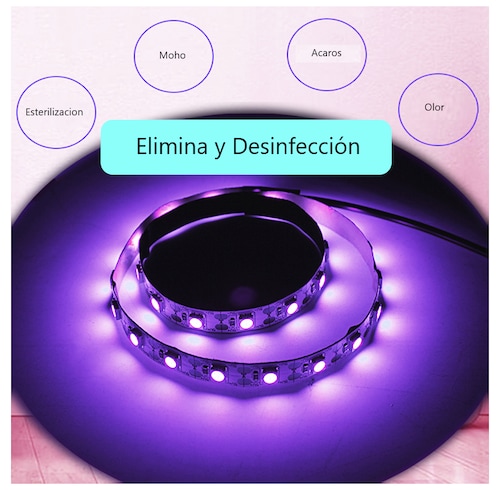 Tira esterilizadora luz ultravioleta desinfectante USB LED UV UVC Mata ácaros elimina olores auto.