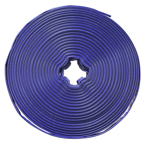 Manguera Plana Están hechas de material de PVC de alta calidad y resistencia Ideal para todo tipo de riego agricola Azul Diametro 1.1/2" Opera a una presión de trabajo de 45PSI (3BAR) 100 M