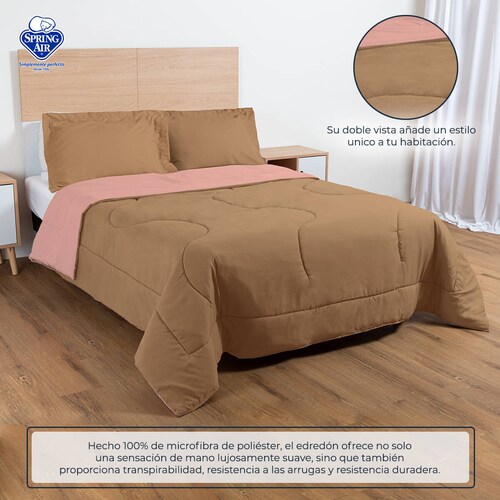 Edredón Matrimonial Spring Air + Almohada + Sabana + Frazada coral/ beige