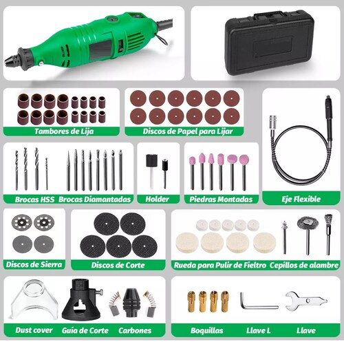Kit Mini Taladro Esmeril Mototool Con Accesorios 135w