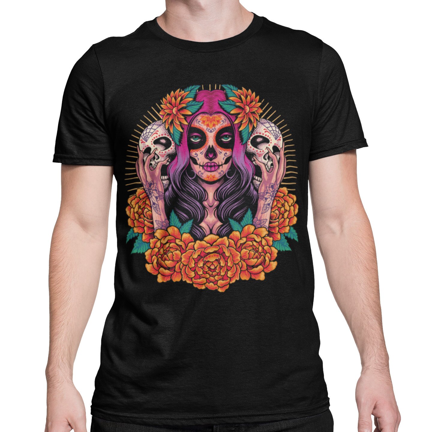 Playera Caballero y Dama Catrina Calaveras D a De Muertos