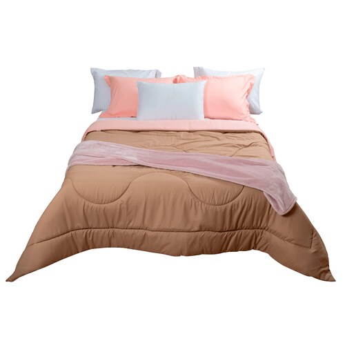 Set Spring Air Individual Edredón+sabana+almohada+frazada SALMON- KHAKI
