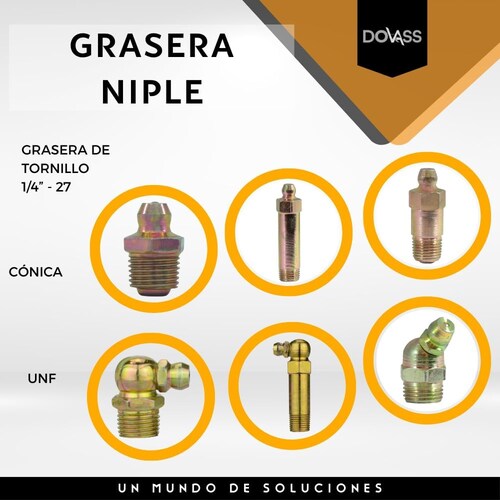 Grasera De Niple Tipo Tornillo 1/4 27 Conica UNF 100 Piezas Ideal para trabajos de mantenimiento, refacción y instalación Garantizan una fijación segura de las piezas