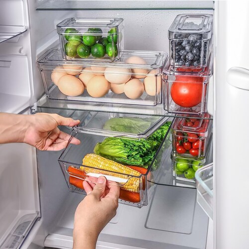 Juego de 10 Organizadores para almacenamiento de alimentos con tapa. Libres de BPA  ideales para refrigerador, alacena, despensas, armarios y encimeras..