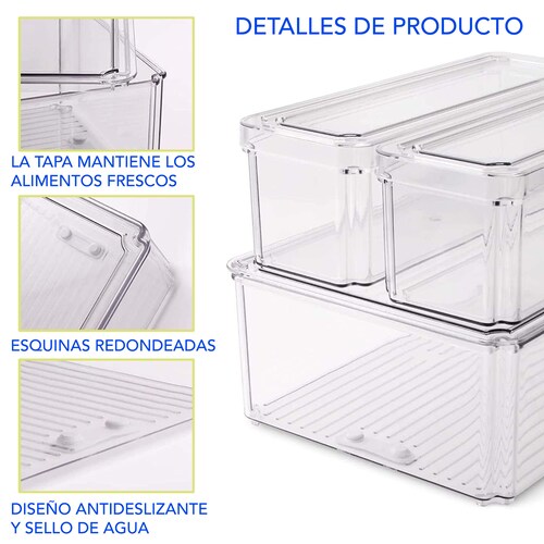 Juego de 10 Organizadores para almacenamiento de alimentos con tapa. Libres de BPA  ideales para refrigerador, alacena, despensas, armarios y encimeras..