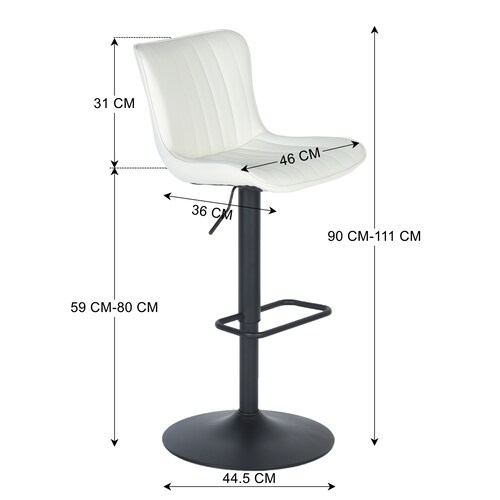 Banco Taburete Helen Base Negra con Blanco - Set 2 Piezas- Grupo Microtec Ajustable Giratorio Bar Piel PU Blanca