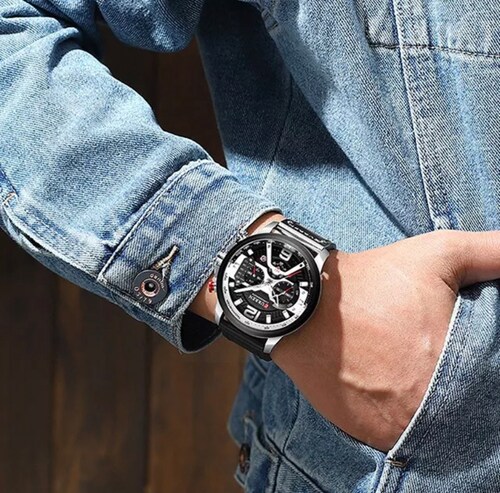 CURREN Reloj analógico con Aleación de metal y cuero