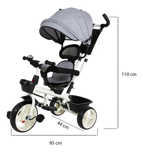 Triciclo Bicicleta Carriola Paseo Bebes 2-6 Años Asiento 360 grados Color Gris