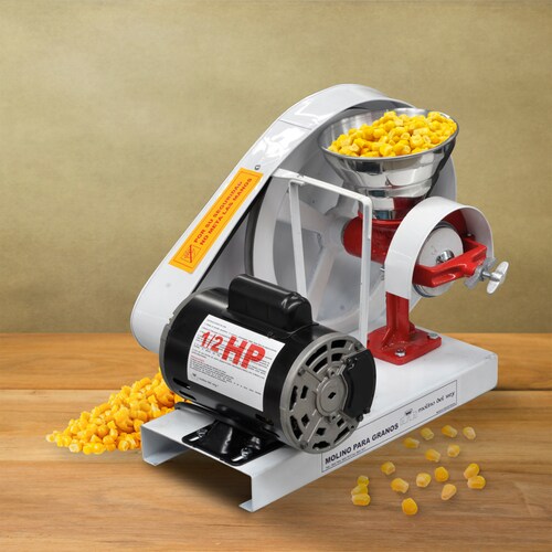 Molino Electrico para granos ECO 0.5HP Ideal para moler granos húmedos y secos como queso, café, cacao, arroz, trigo, maíz, nixtamal y especias de mesa.
